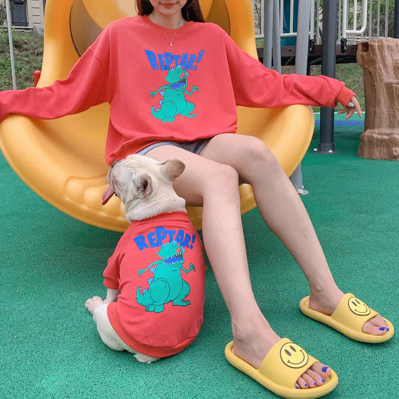Spring and Autumn Cartoon Print Dog Parent-Child Outfit