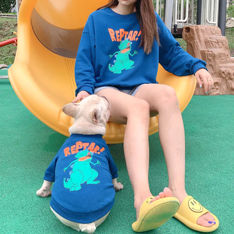 Spring and Autumn Cartoon Print Dog Parent-Child Outfit