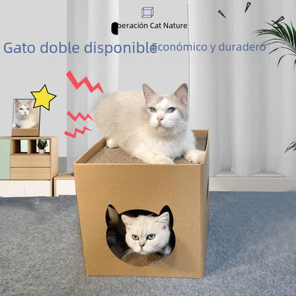 Vertical Cat Scratching Post with Corrugated Paper House