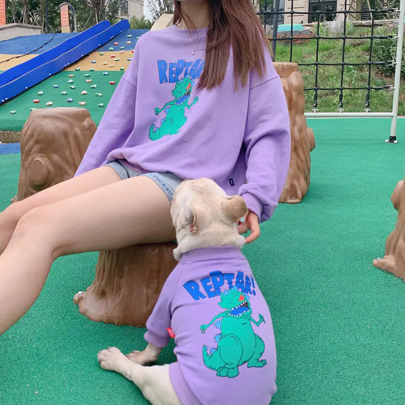 Spring and Autumn Cartoon Print Dog Parent-Child Outfit